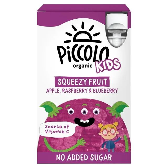 ---Piccolo Organic Kids Squeezy Fruit Apple Raspberry & Blueberry   4 x 90g