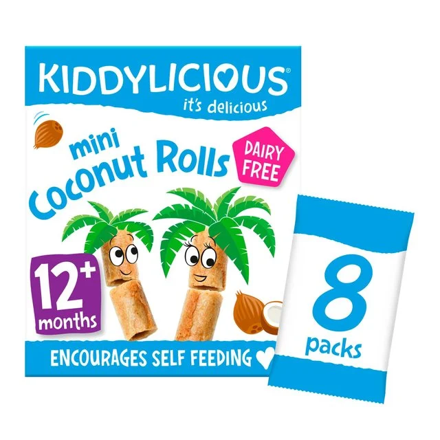 - Organic cotton dog bibsKiddylicious Original Mini Coconut Rolls Baby Snacks Multi   8 x 7g