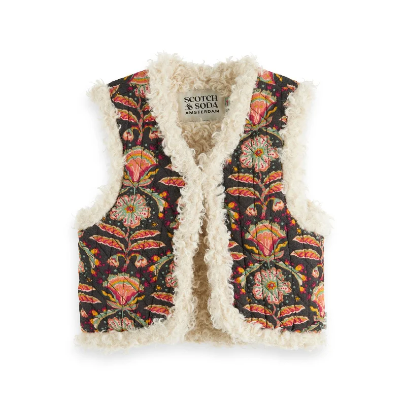 - Rabbit grass rack to prevent waste food boxScotch Shrunk Flower Printed Gilet With Faux Fur