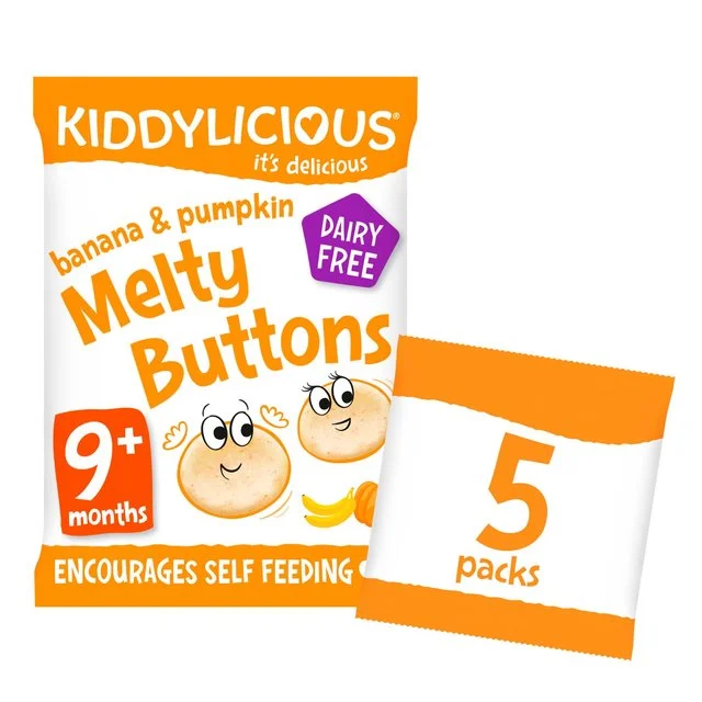 ---Kiddylicious Banana & Pumpkin Melty Buttons Baby Snacks Multi   5 x 6g