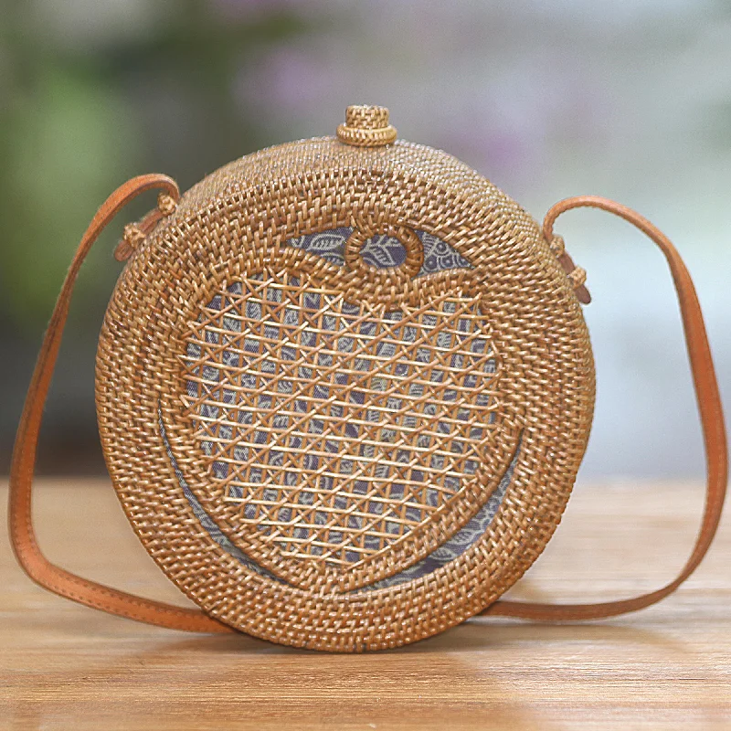 - Rabbit grass rack to prevent waste food boxHeart's Delight in Brown Round Woven Bamboo Shoulder Bag with Heart Motif